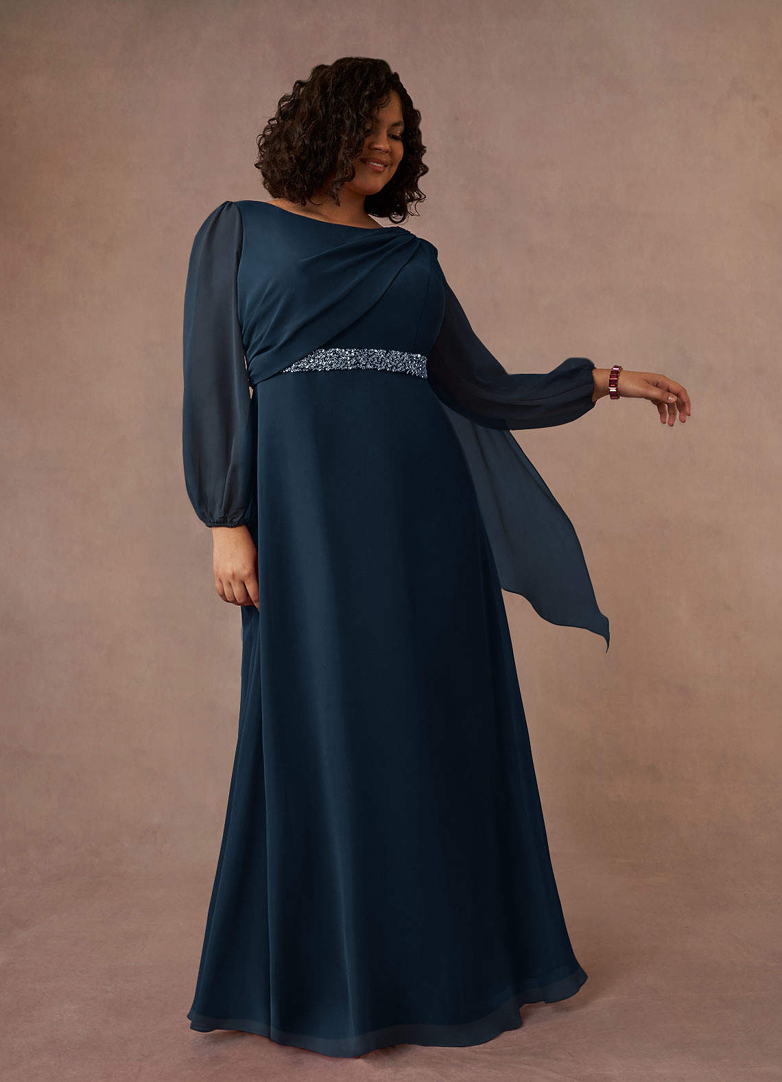 Priyanka A-Line Boat-Neck Chiffon Mother of the Bride Dress