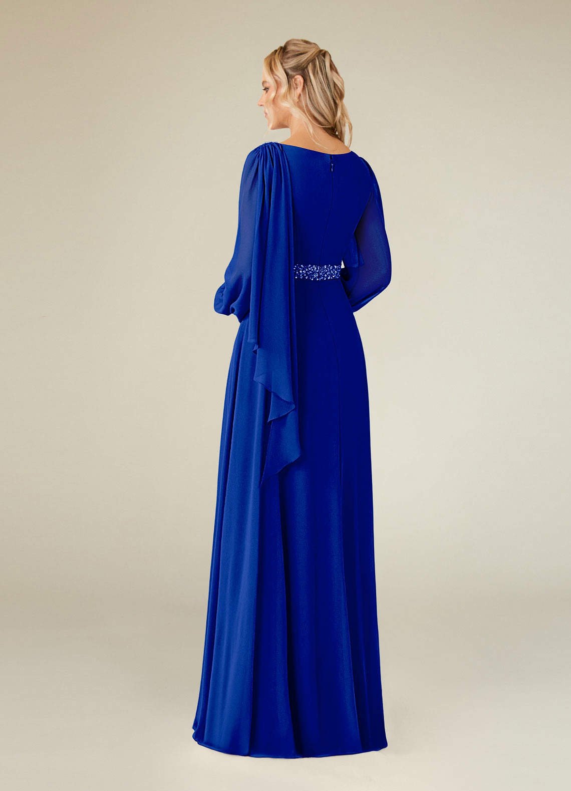 Priyanka A-Line Boat-Neck Chiffon Mother of the Bride Dress in Royal Blue
