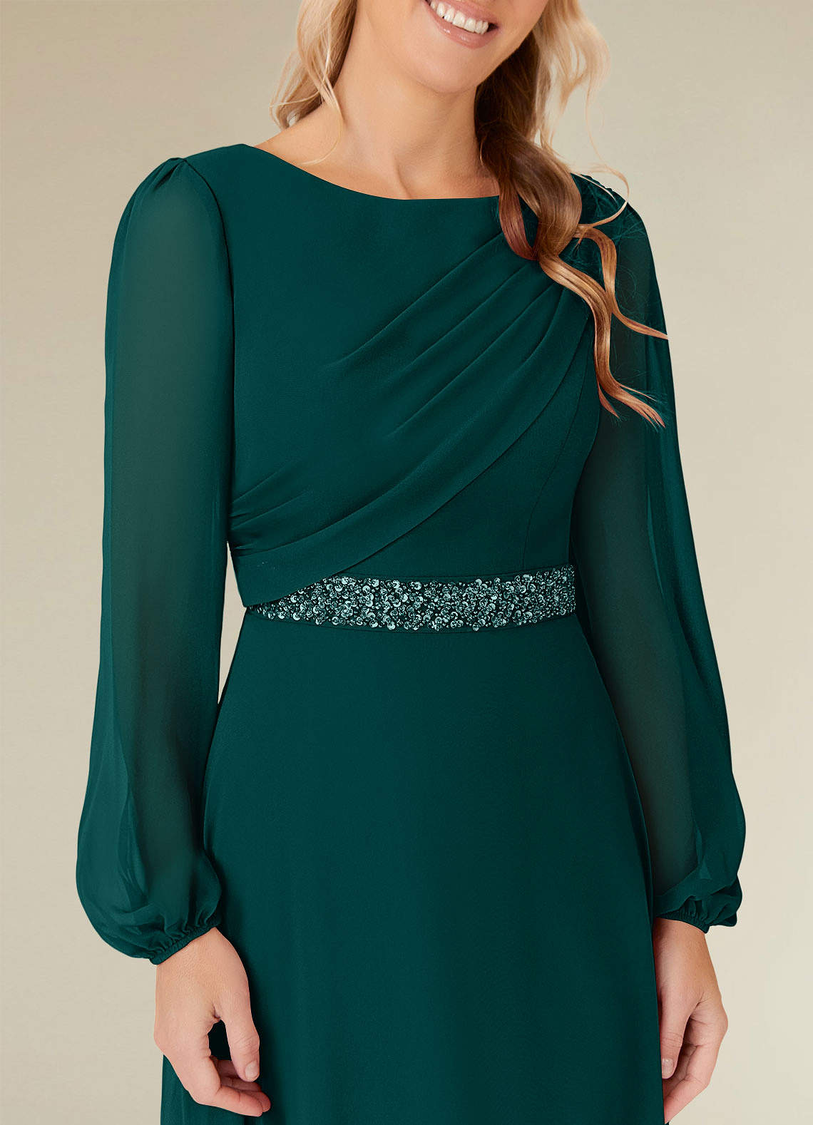 Priyanka A-Line Boat-Neck Chiffon Mother of the Bride Dress in Peacock
