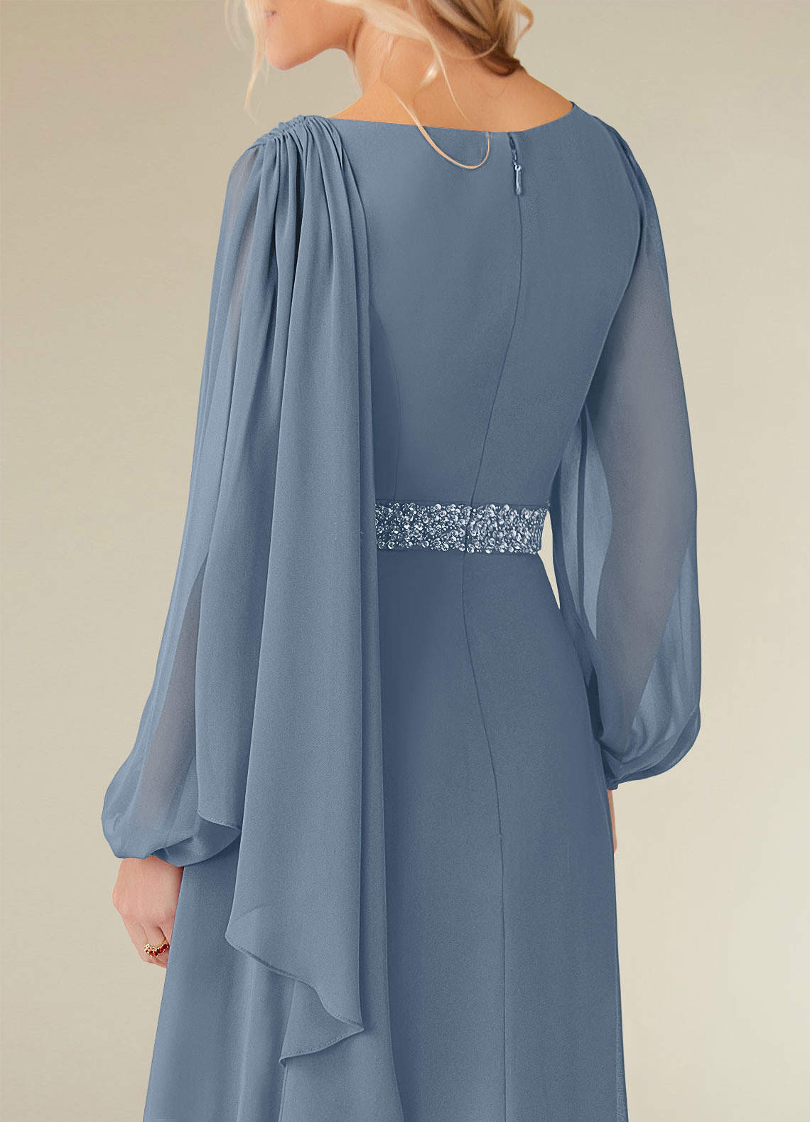 Priyanka A-Line Boat-Neck Chiffon Mother of the Bride Dress in dusty blue