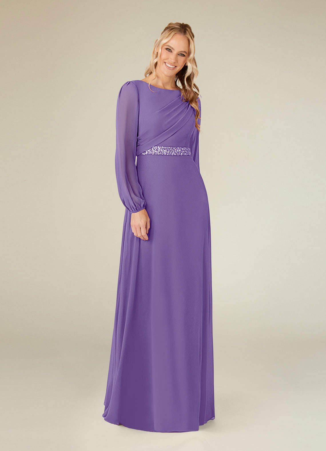 Priyanka A-Line Boat-Neck Chiffon Mother of the Bride Dress in Tahiti