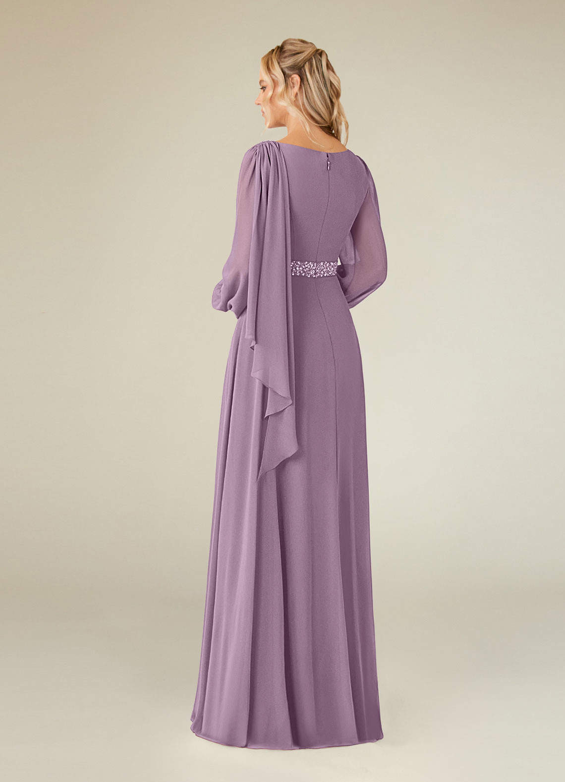 Priyanka A-Line Boat-Neck Chiffon Mother of the Bride Dress in Wisteria