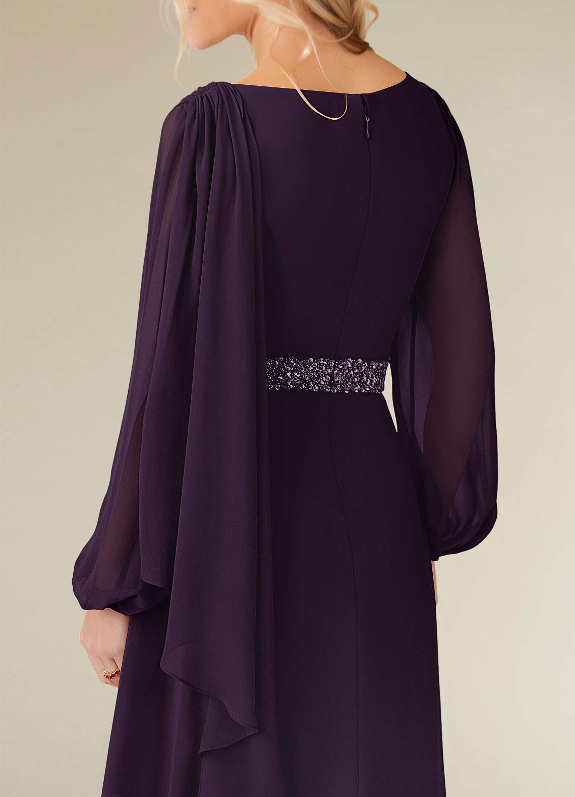 Priyanka A-Line Boat-Neck Chiffon Mother of the Bride Dress in Plum