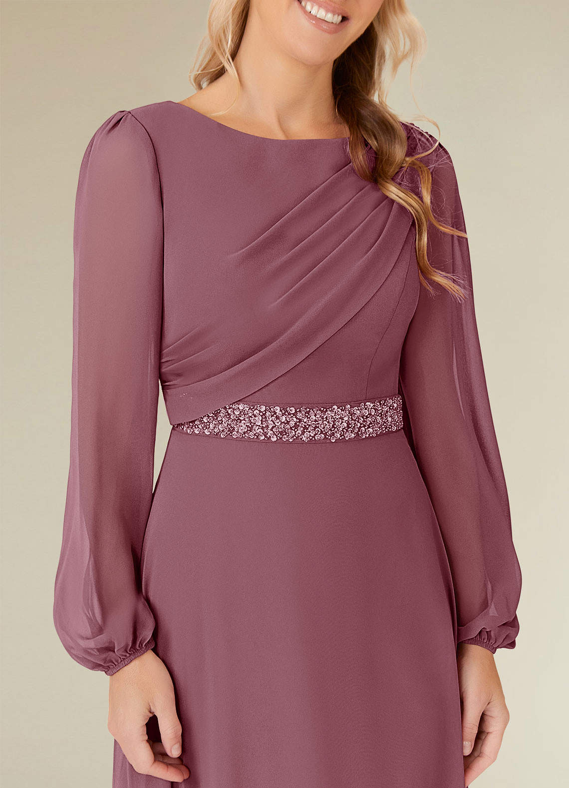 Priyanka A-Line Boat-Neck Chiffon Mother of the Bride Dress in Vintage Mauve