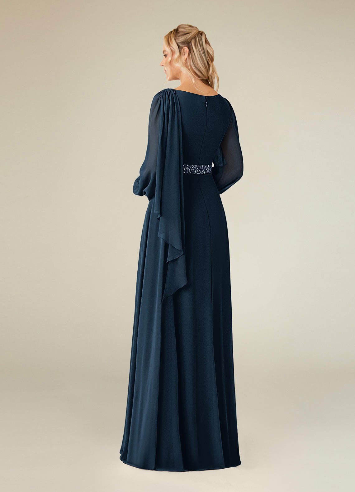 Priyanka A-Line Boat-Neck Chiffon Mother of the Bride Dress in Dark Navy