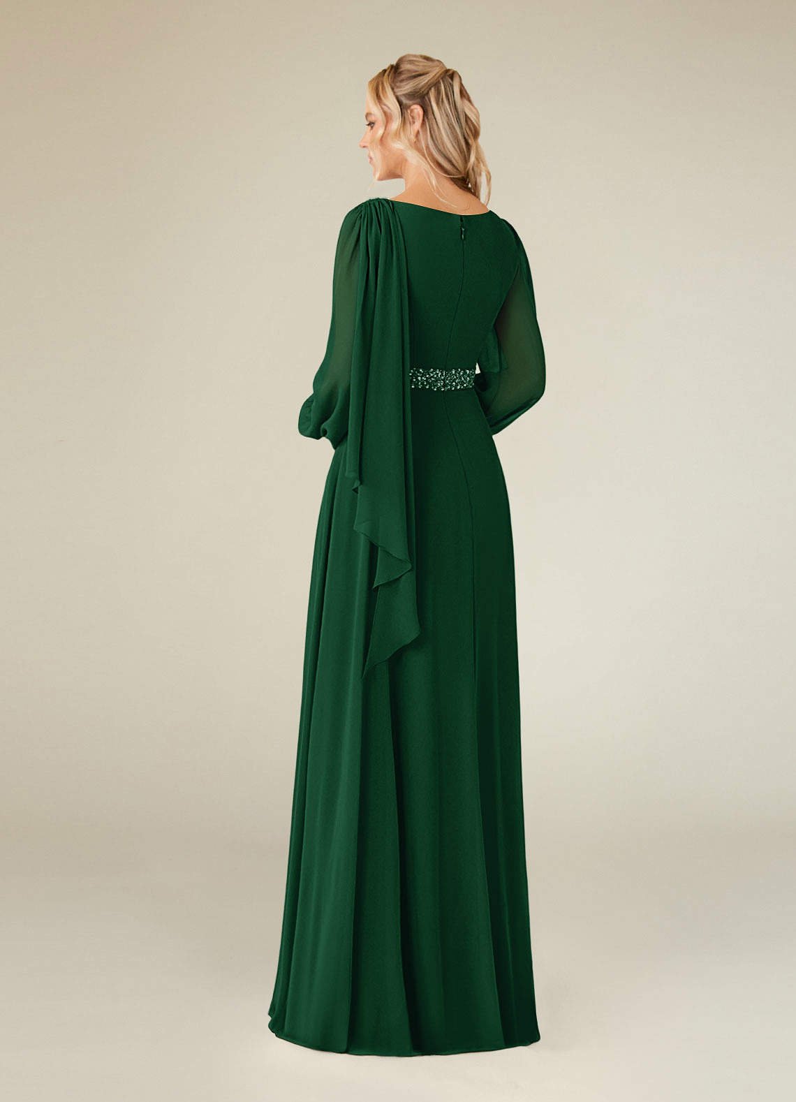 Priyanka A-Line Boat-Neck Chiffon Mother of the Bride Dress in Dark Green