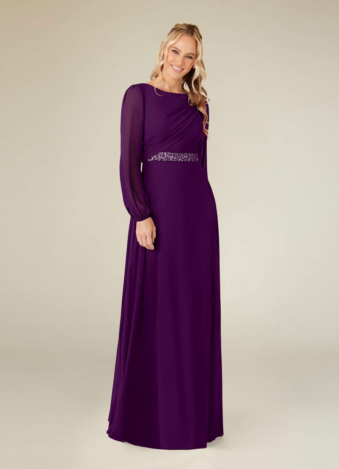 Priyanka A-Line Boat-Neck Chiffon Mother of the Bride Dress in Grape