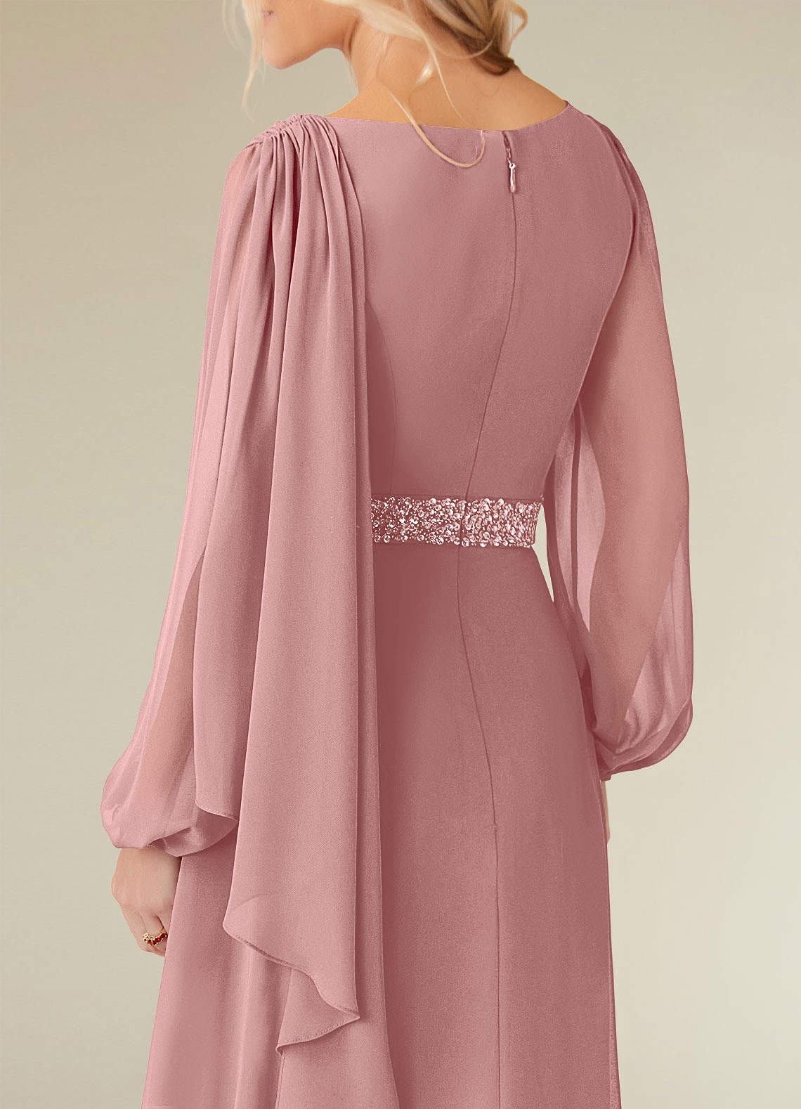 Priyanka A-Line Boat-Neck Chiffon Mother of the Bride Dress in Dusty Rose