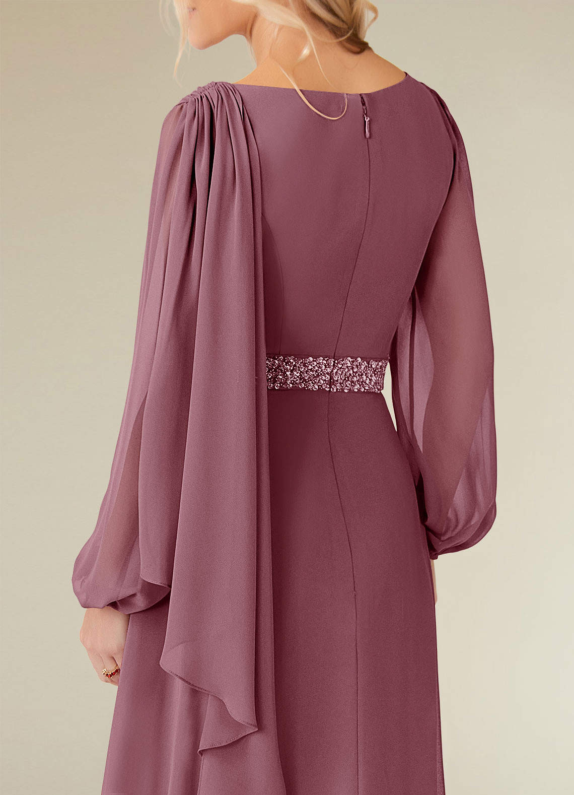 Priyanka A-Line Boat-Neck Chiffon Mother of the Bride Dress in Vintage Mauve