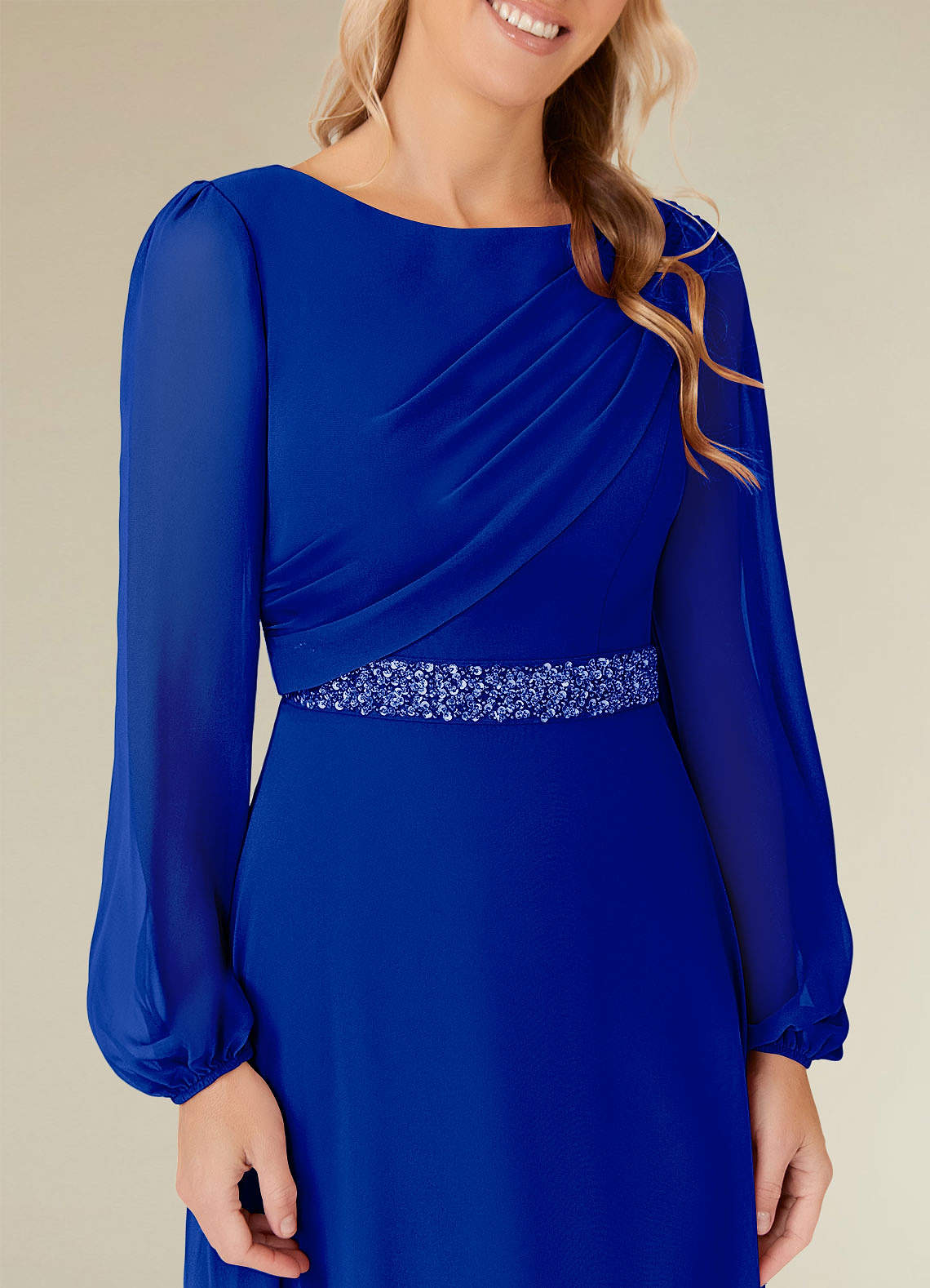 Priyanka A-Line Boat-Neck Chiffon Mother of the Bride Dress in Royal Blue