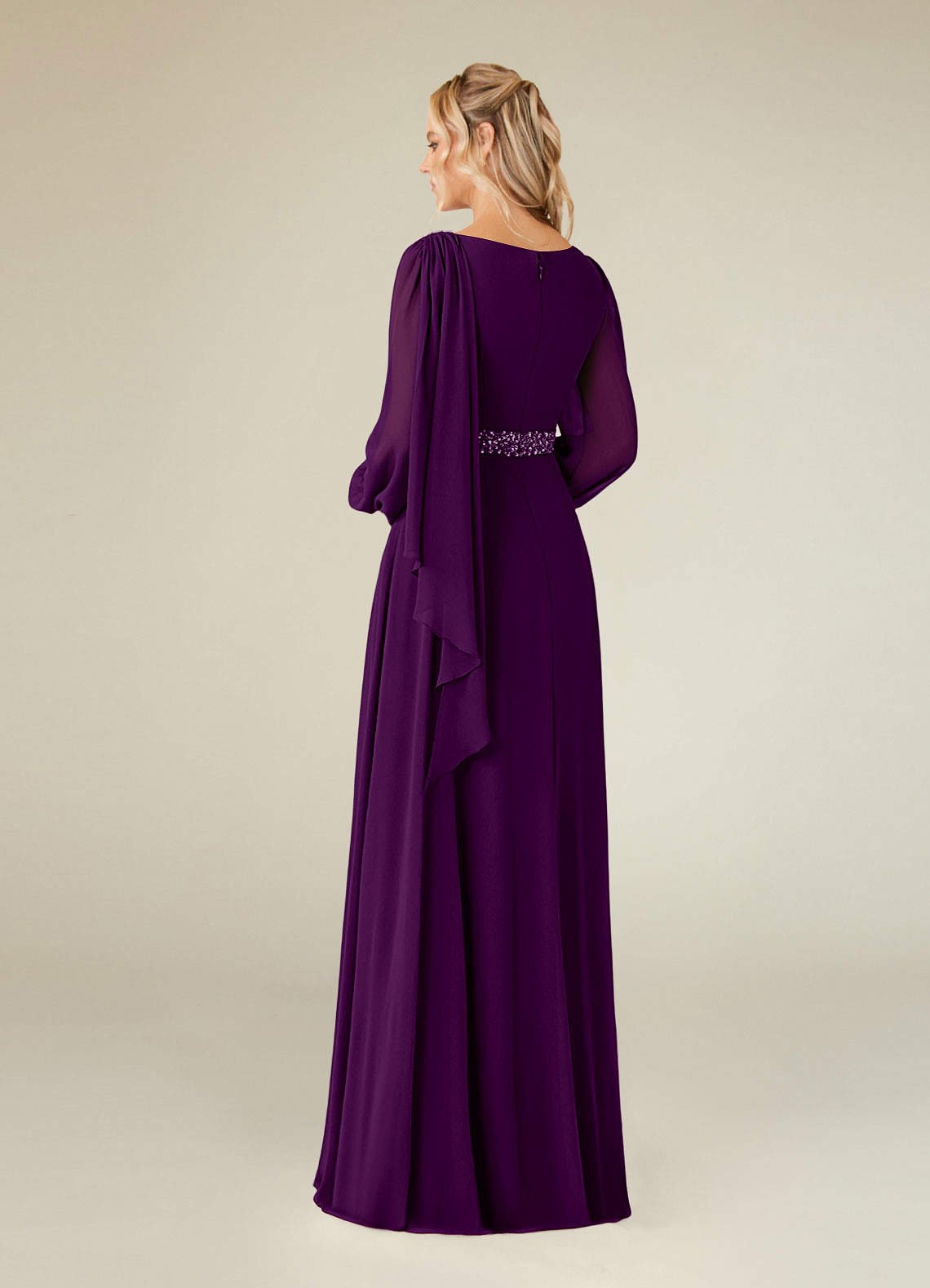 Priyanka A-Line Boat-Neck Chiffon Mother of the Bride Dress in Grape