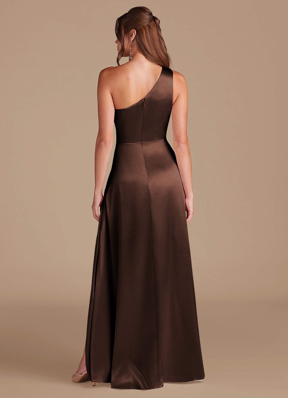Brooke A-Line One-Shoulder Metallic Satin Bridesmaid Dress