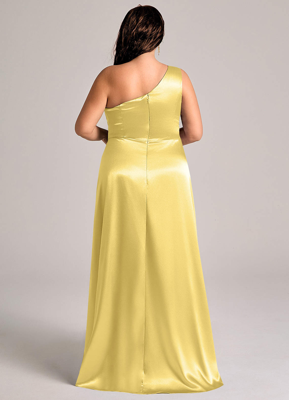 Brooke A-Line One-Shoulder Metallic Satin Bridesmaid Dress in Canary
