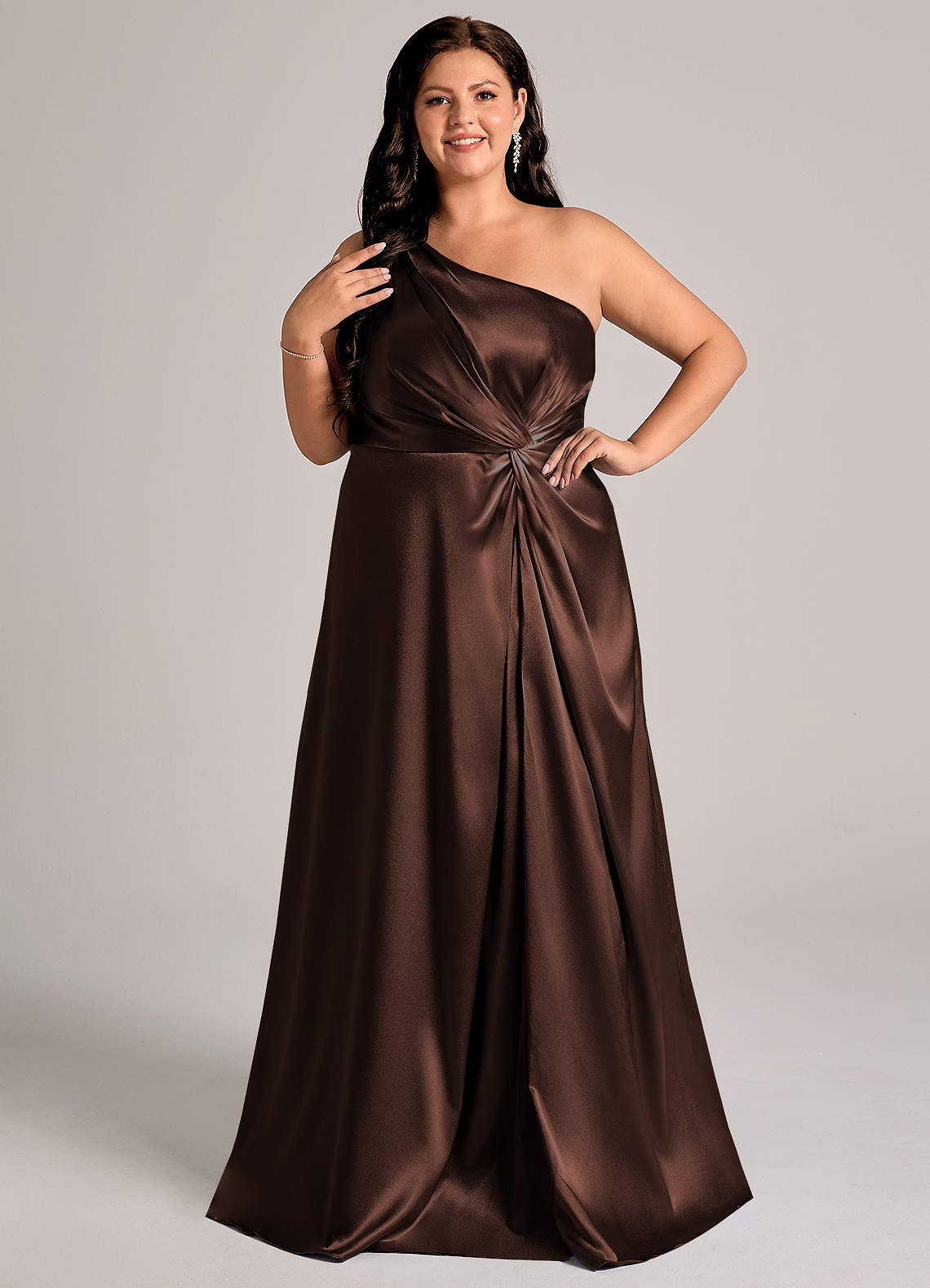 Brooke A-Line One-Shoulder Metallic Satin Bridesmaid Dress