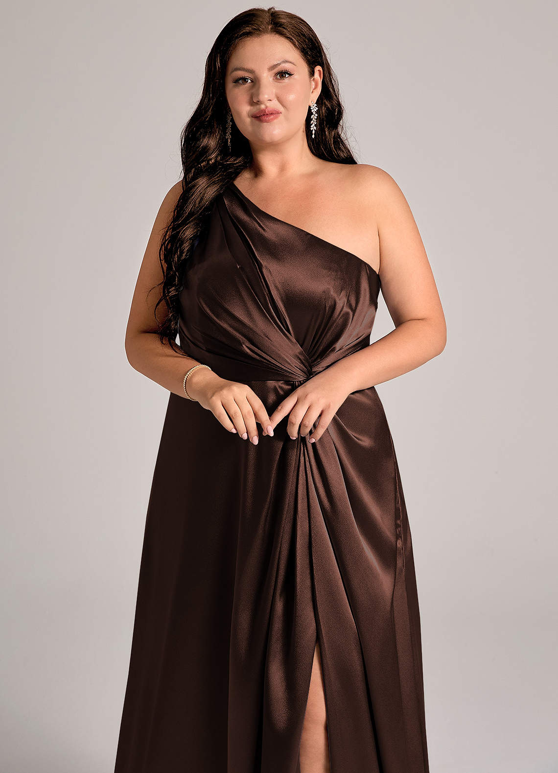 Brooke A-Line One-Shoulder Metallic Satin Bridesmaid Dress
