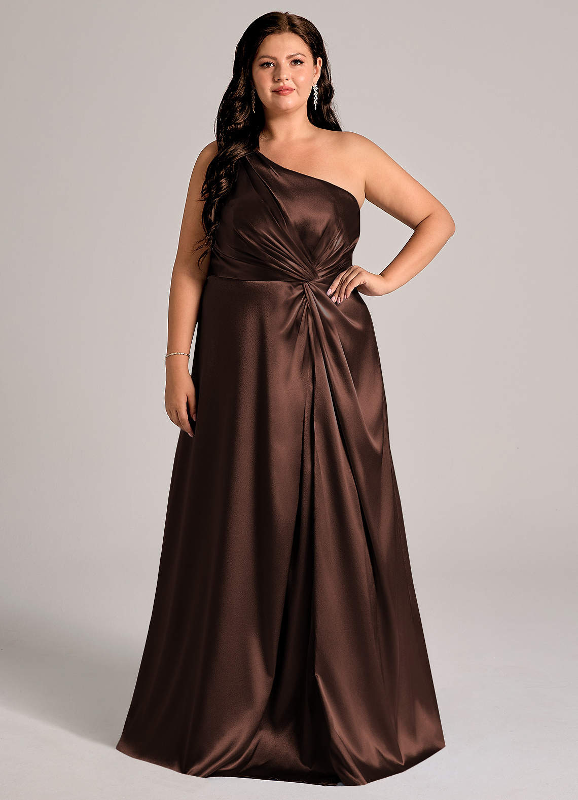 Brooke A-Line One-Shoulder Metallic Satin Bridesmaid Dress