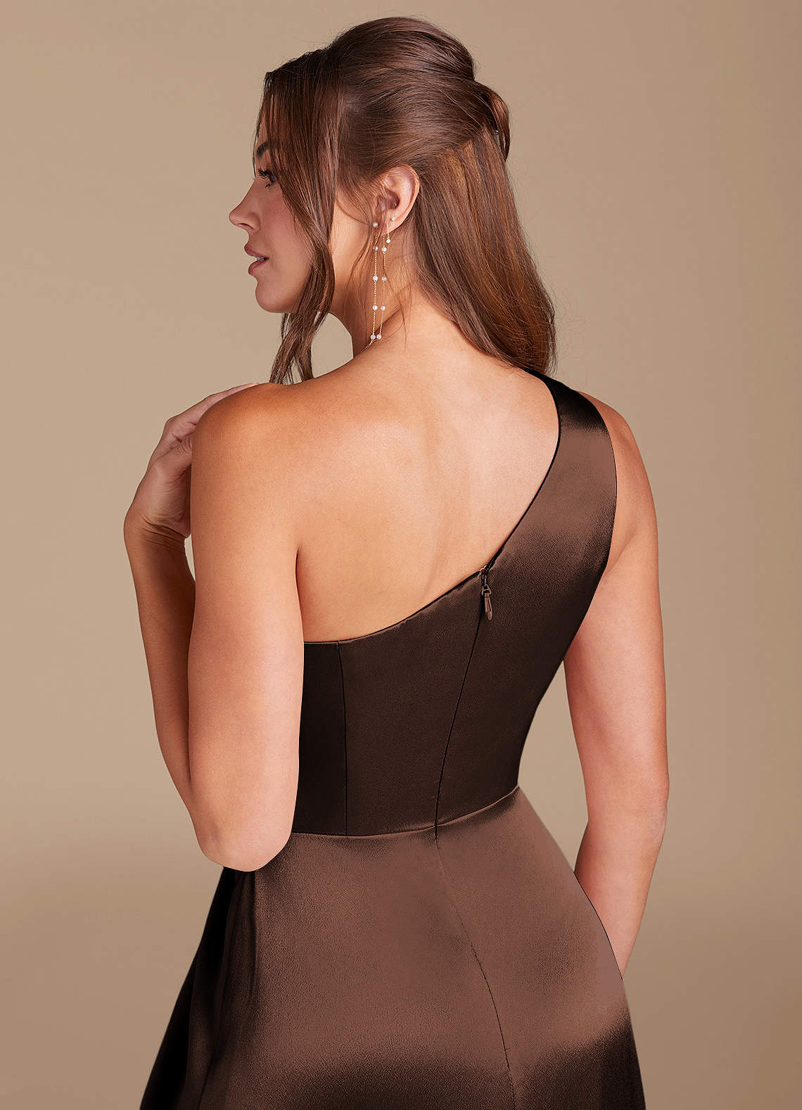 Brooke A-Line One-Shoulder Metallic Satin Bridesmaid Dress