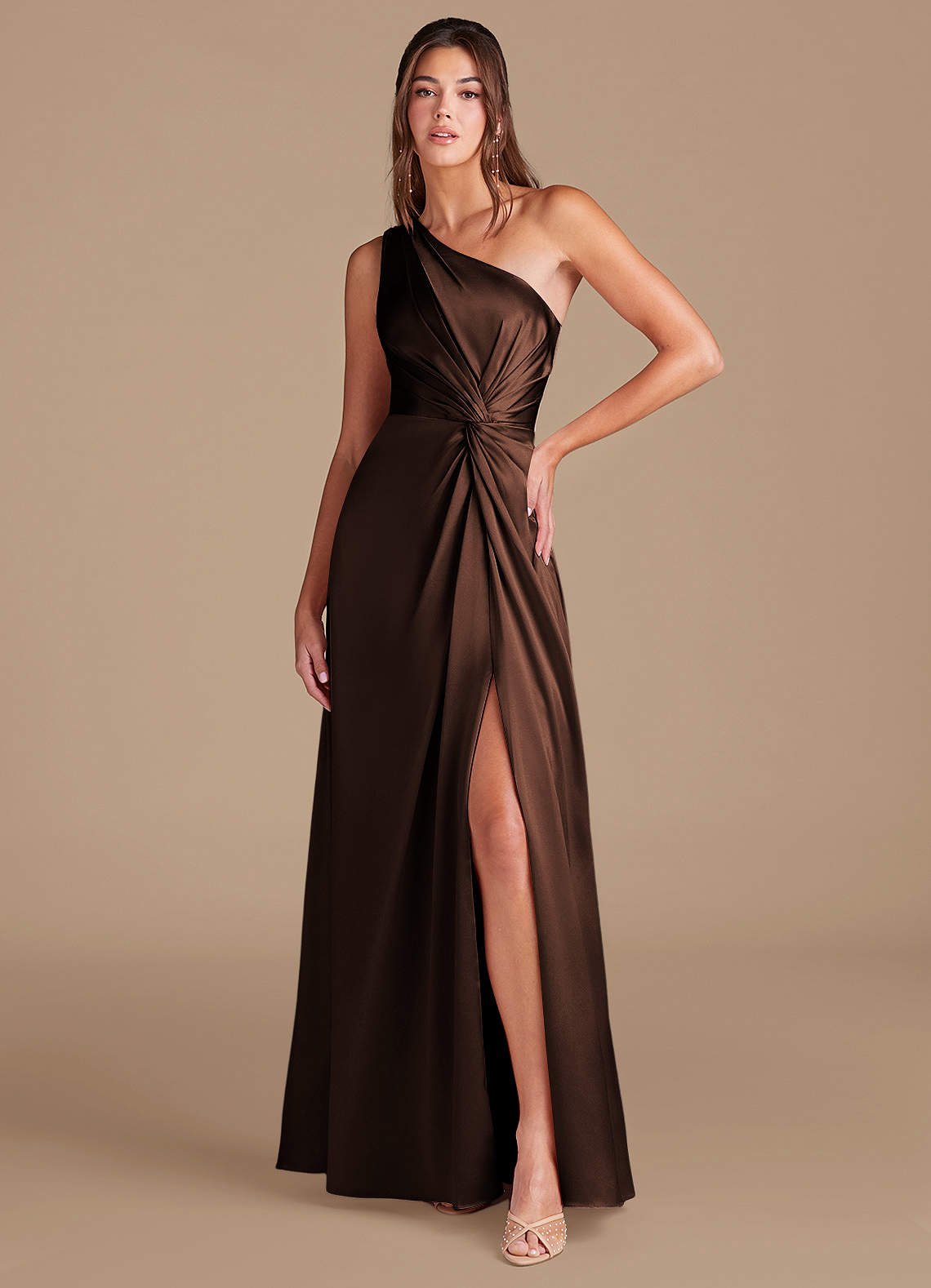 Brooke A-Line One-Shoulder Metallic Satin Bridesmaid Dress