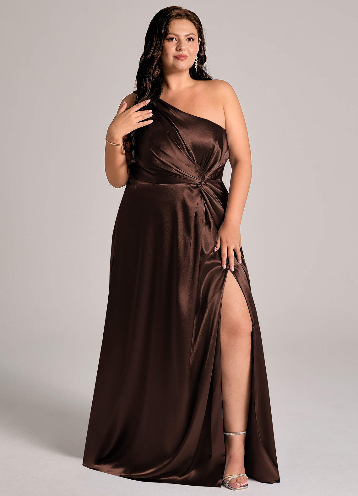 Brooke A-Line One-Shoulder Metallic Satin Bridesmaid Dress