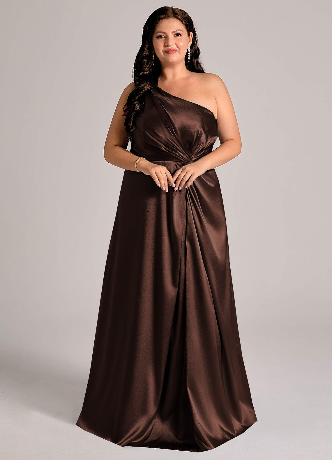 Brooke A-Line One-Shoulder Metallic Satin Bridesmaid Dress