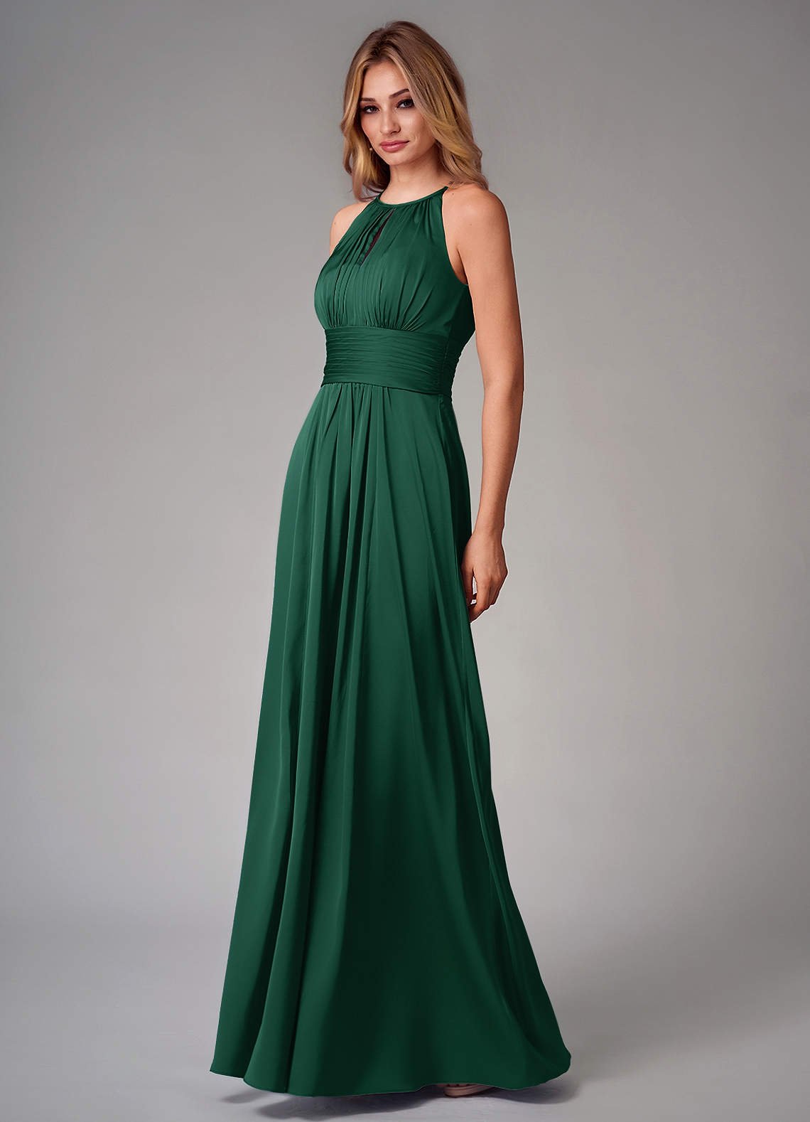 Bonnie A-Line Halter Stretch Satin Bridesmaid Dress in Dark Green