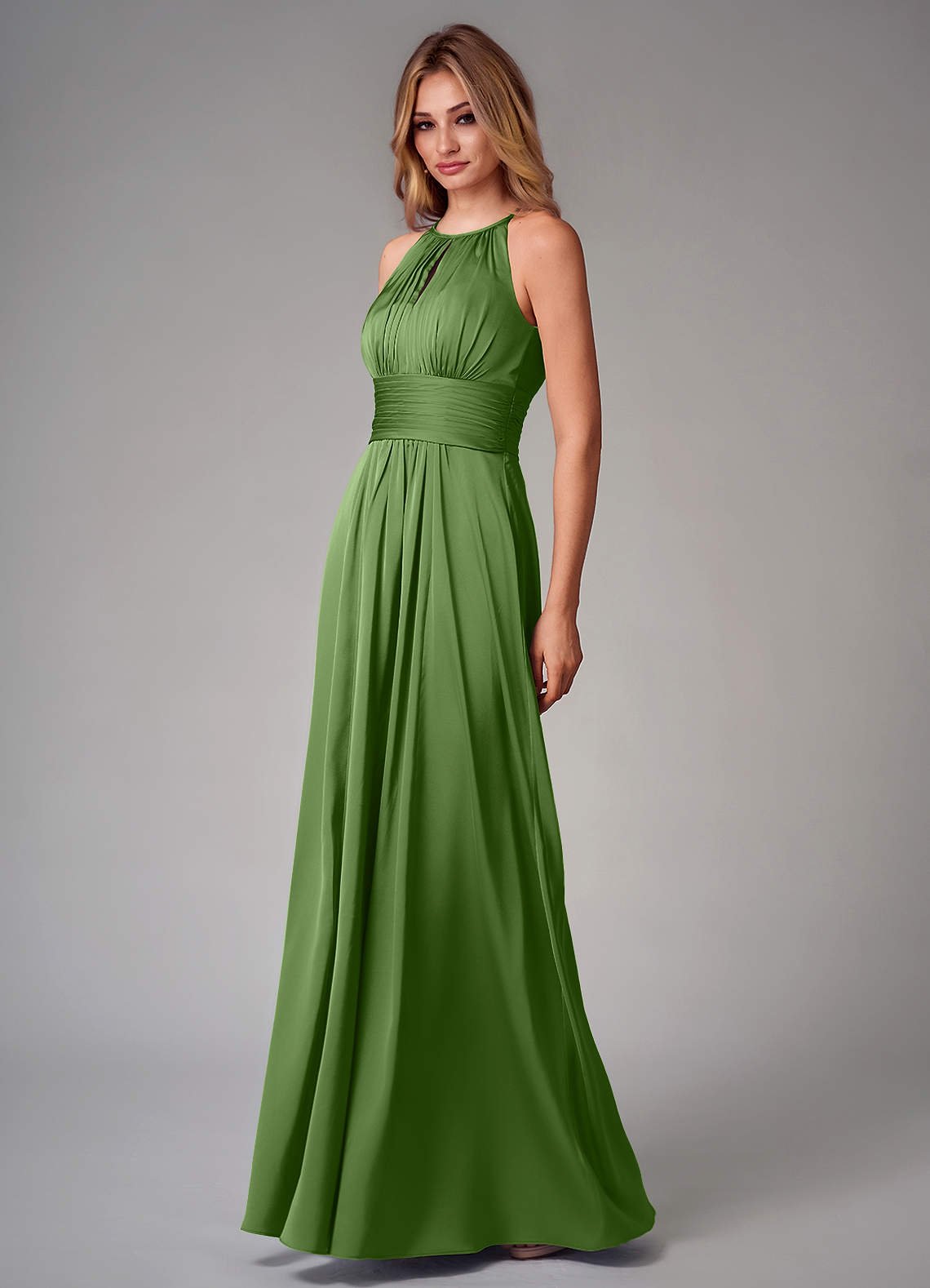 Bonnie A-Line Halter Stretch Satin Bridesmaid Dress in Basil