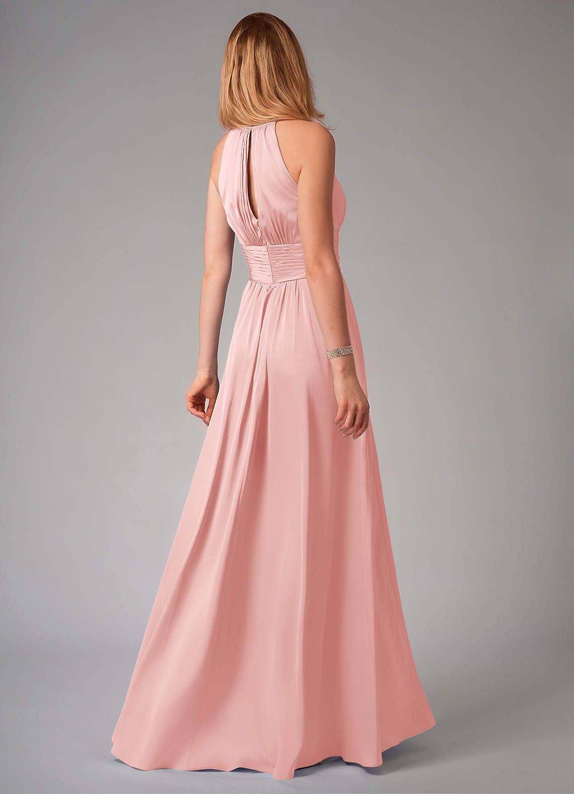 Bonnie A-Line Halter Stretch Satin Bridesmaid Dress in Powder Pink