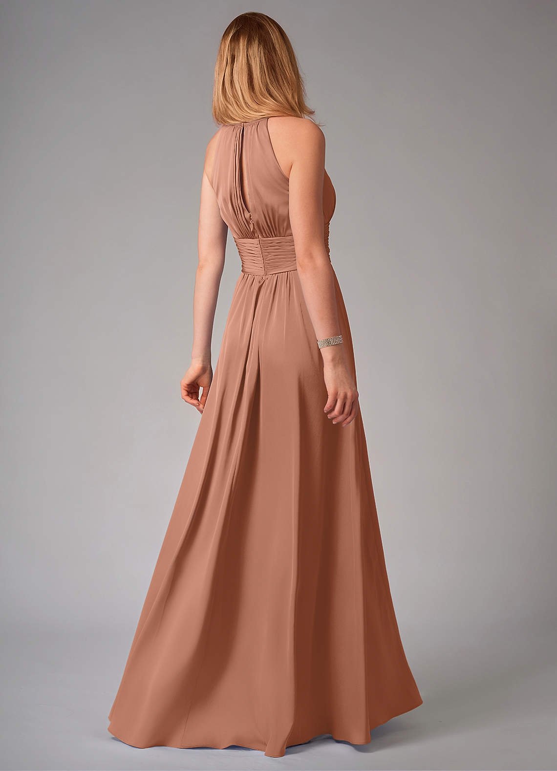 Bonnie A-Line Halter Stretch Satin Bridesmaid Dress in Bronzer