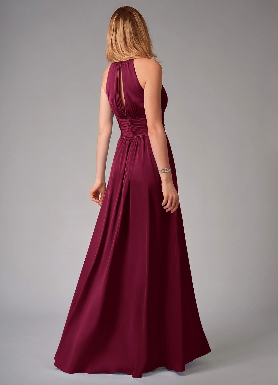Bonnie A-Line Halter Stretch Satin Bridesmaid Dress in Burgundy