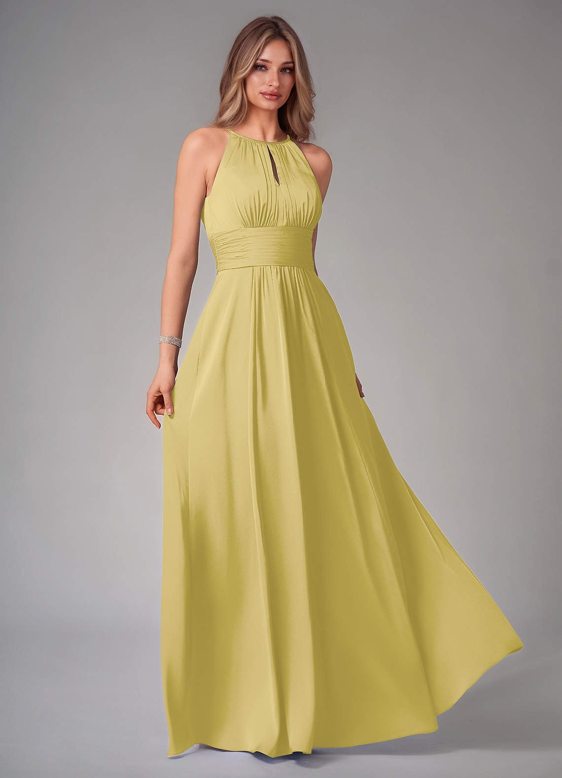 Bonnie A-Line Halter Stretch Satin Bridesmaid Dress in Canary