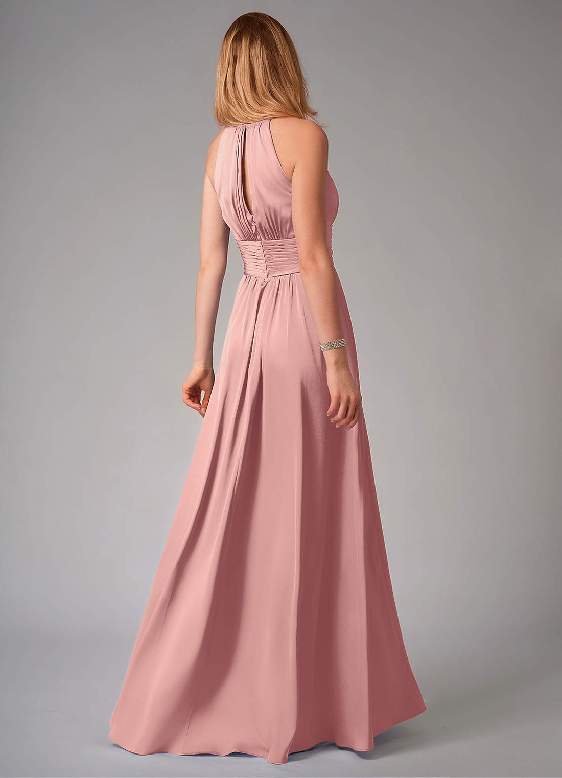 Bonnie A-Line Halter Stretch Satin Bridesmaid Dress in Rosette