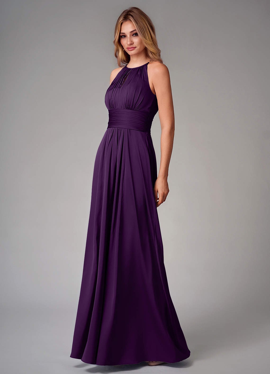Bonnie A-Line Halter Stretch Satin Bridesmaid Dress in Grape
