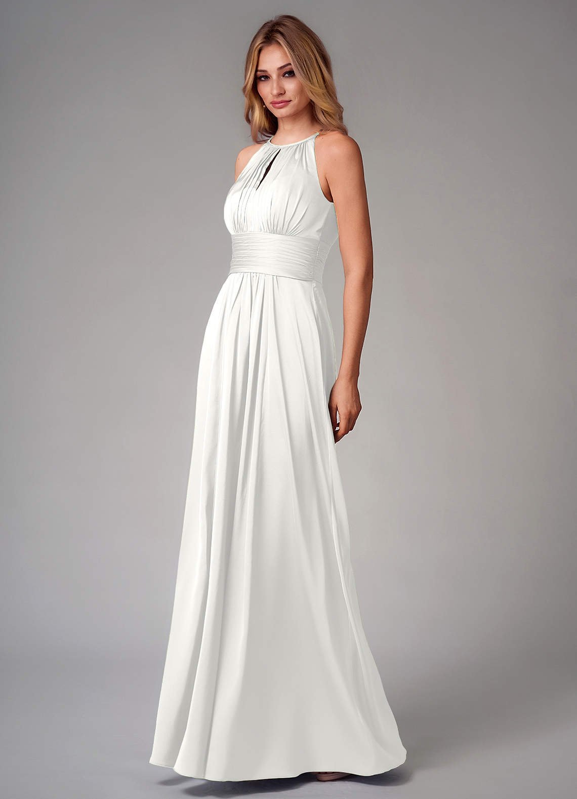 Bonnie A-Line Halter Stretch Satin Bridesmaid Dress in white