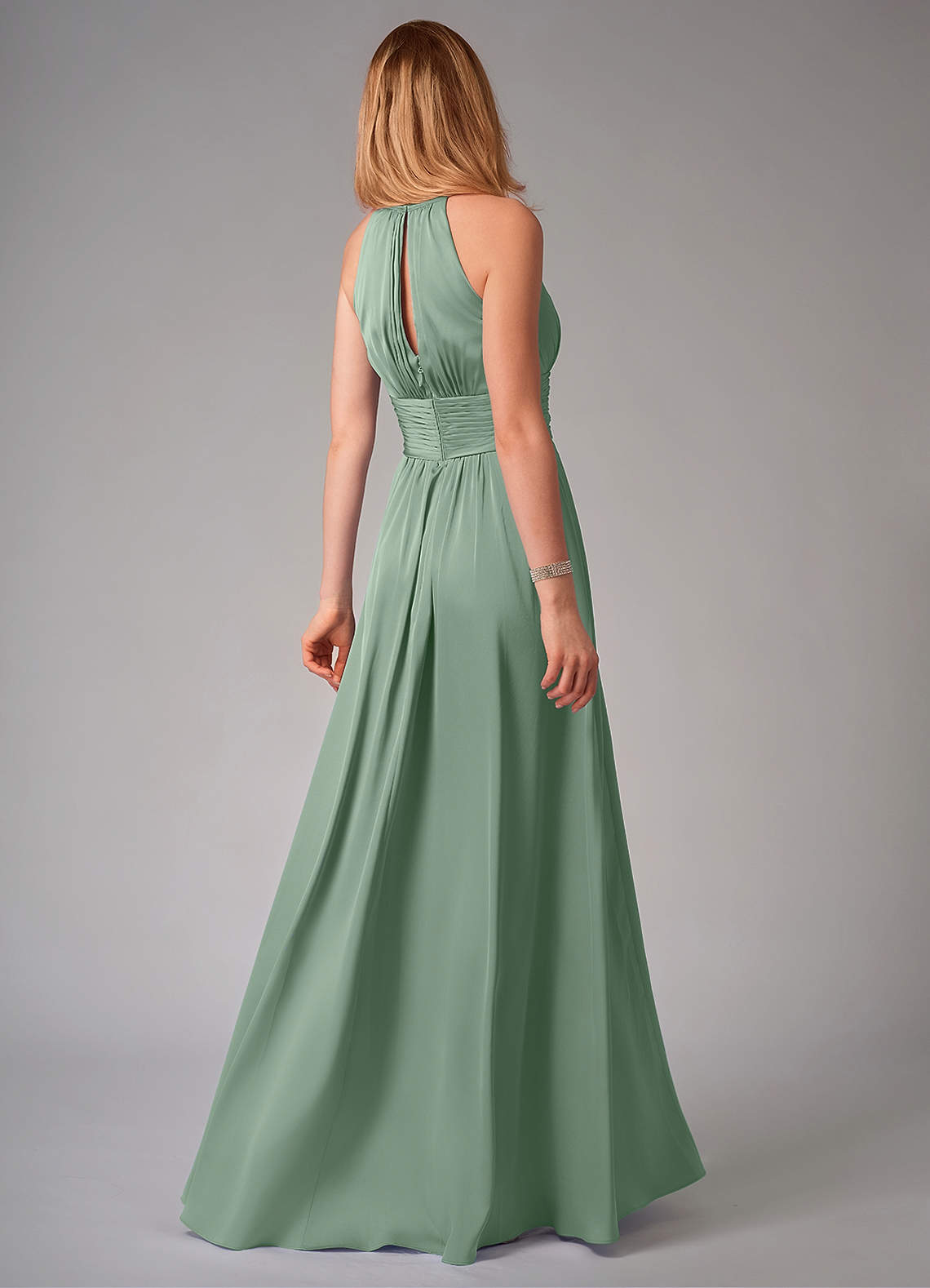 Bonnie A-Line Halter Stretch Satin Bridesmaid Dress in Matcha