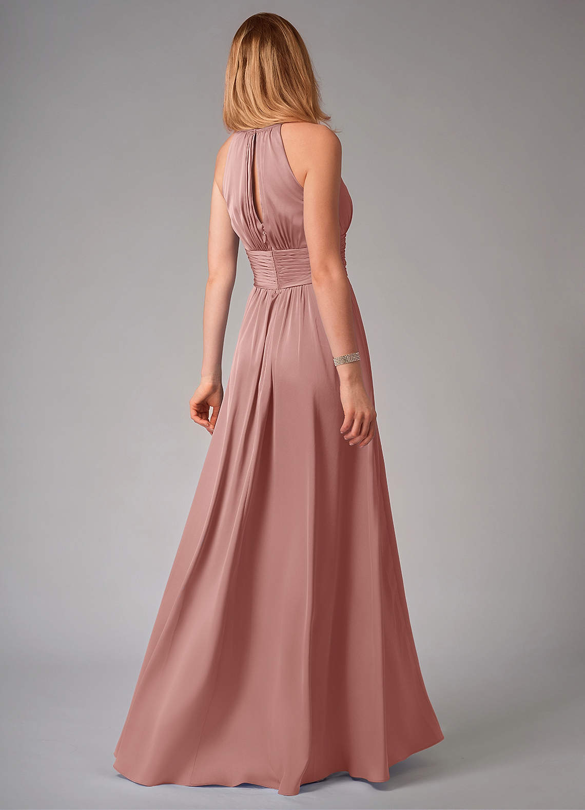 Bonnie A-Line Halter Stretch Satin Bridesmaid Dress in dusty rose