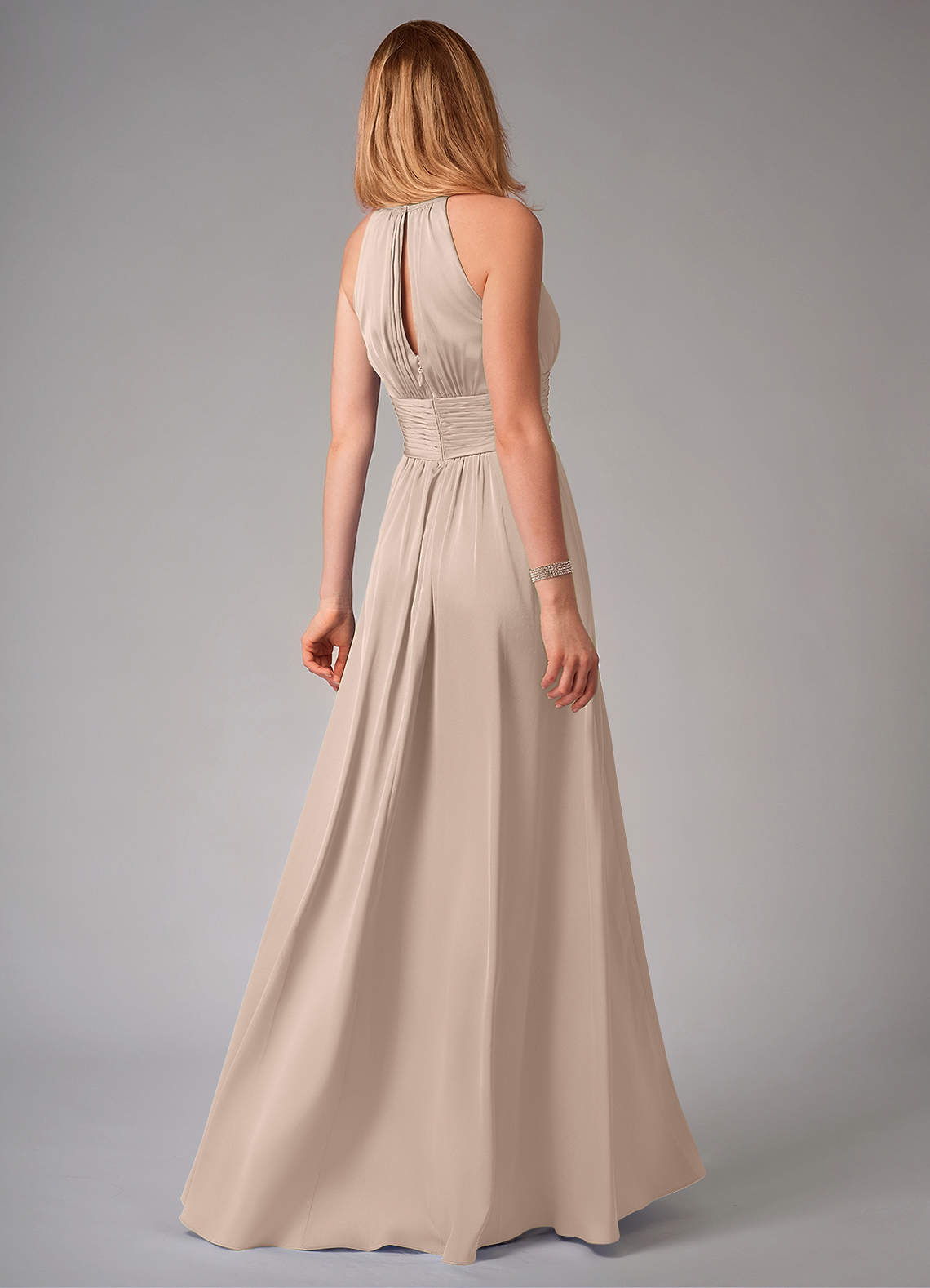 Bonnie A-Line Halter Stretch Satin Bridesmaid Dress in English Rose