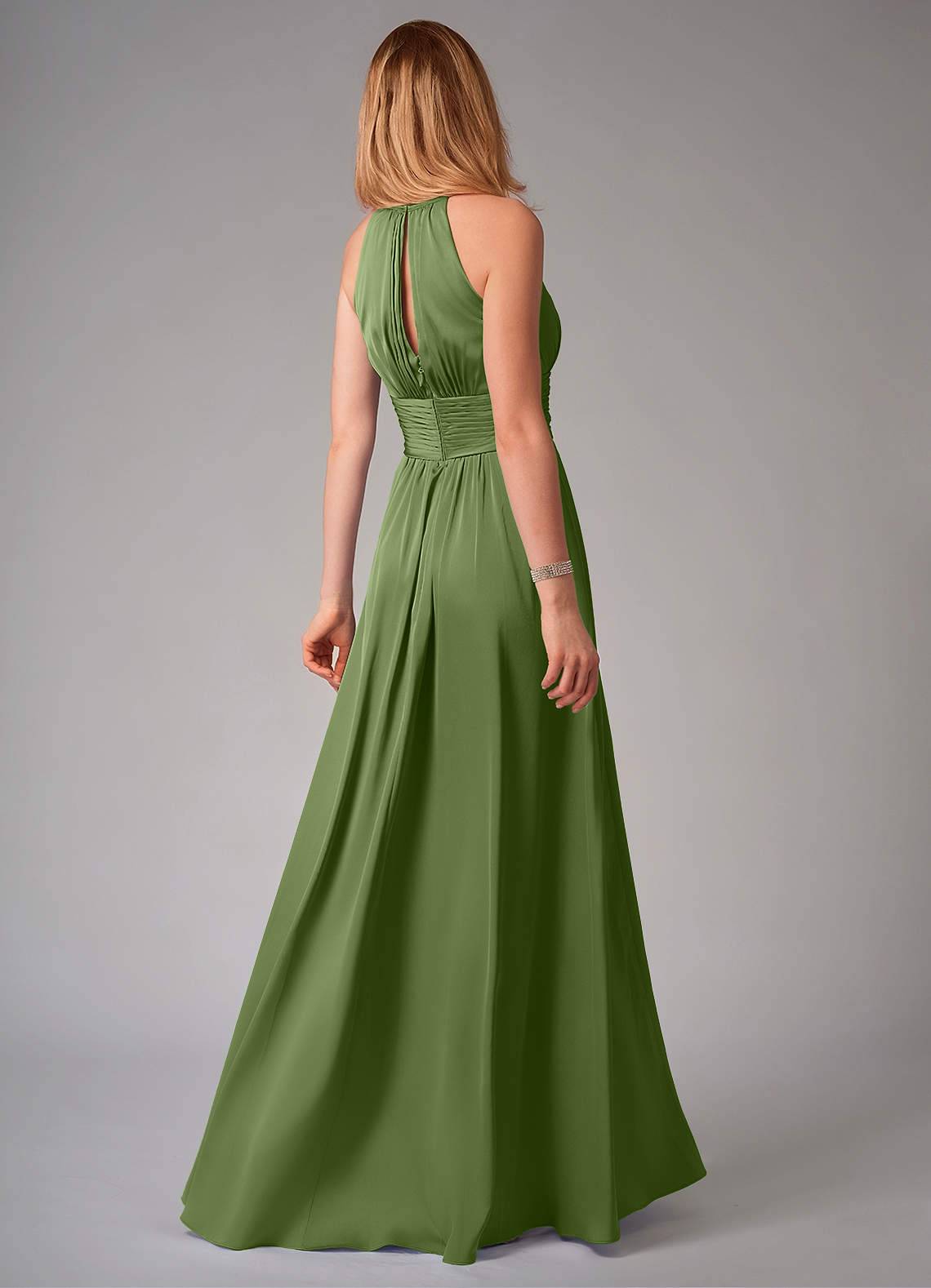 Bonnie A-Line Halter Stretch Satin Bridesmaid Dress in Juniper