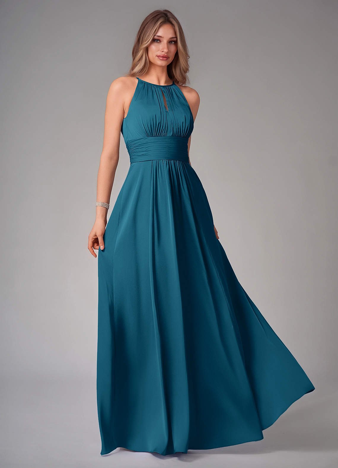 Bonnie A-Line Halter Stretch Satin Bridesmaid Dress in Ink Blue