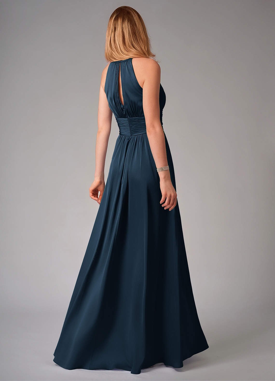 Bonnie A-Line Halter Stretch Satin Bridesmaid Dress in Dark Navy