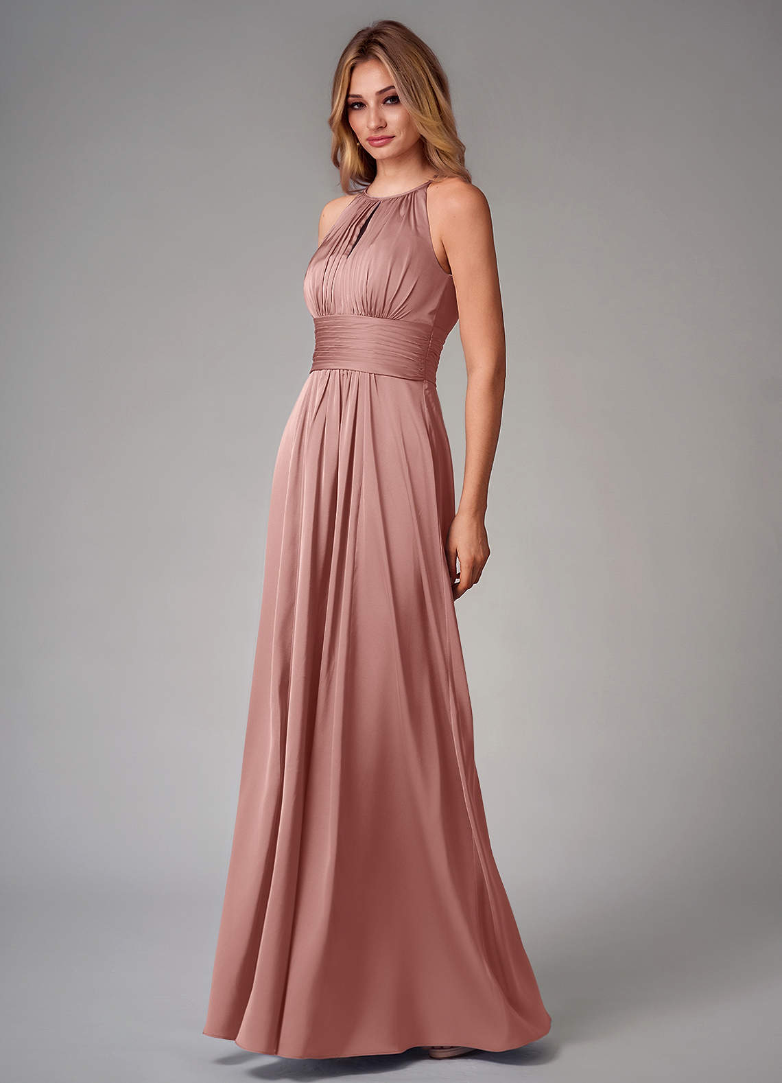 Bonnie A-Line Halter Stretch Satin Bridesmaid Dress in dusty rose