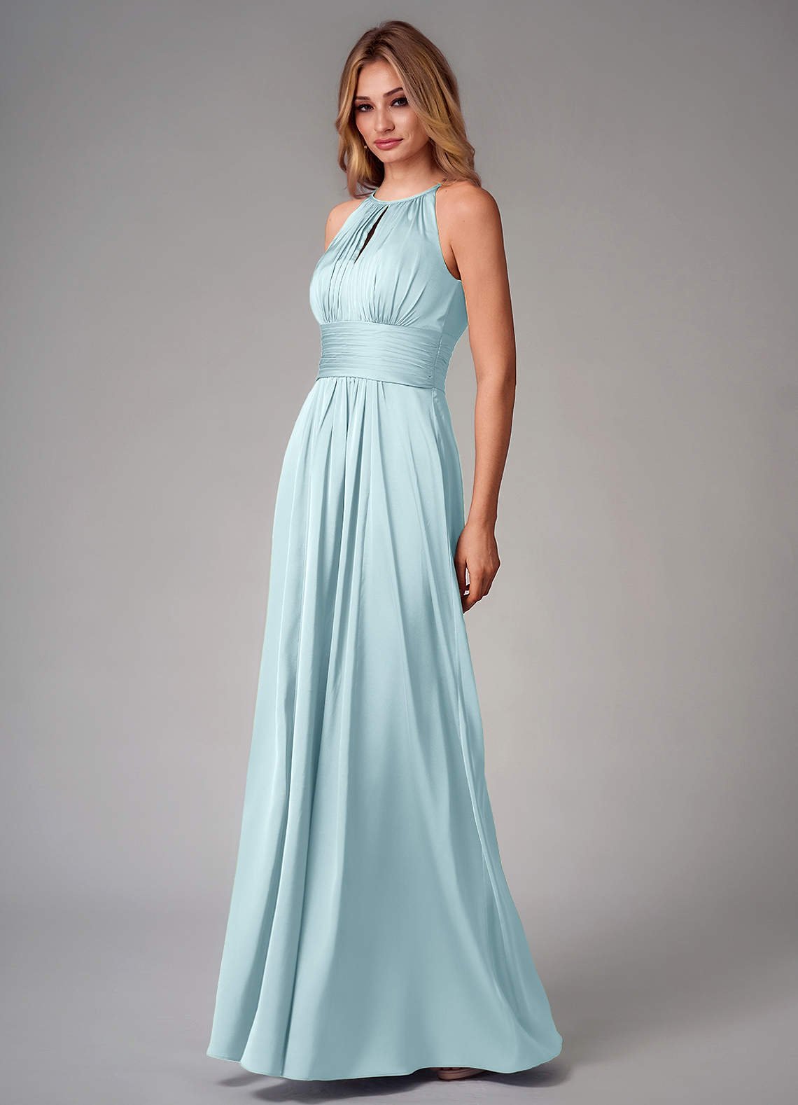 Bonnie A-Line Halter Stretch Satin Bridesmaid Dress in Cloud Blue