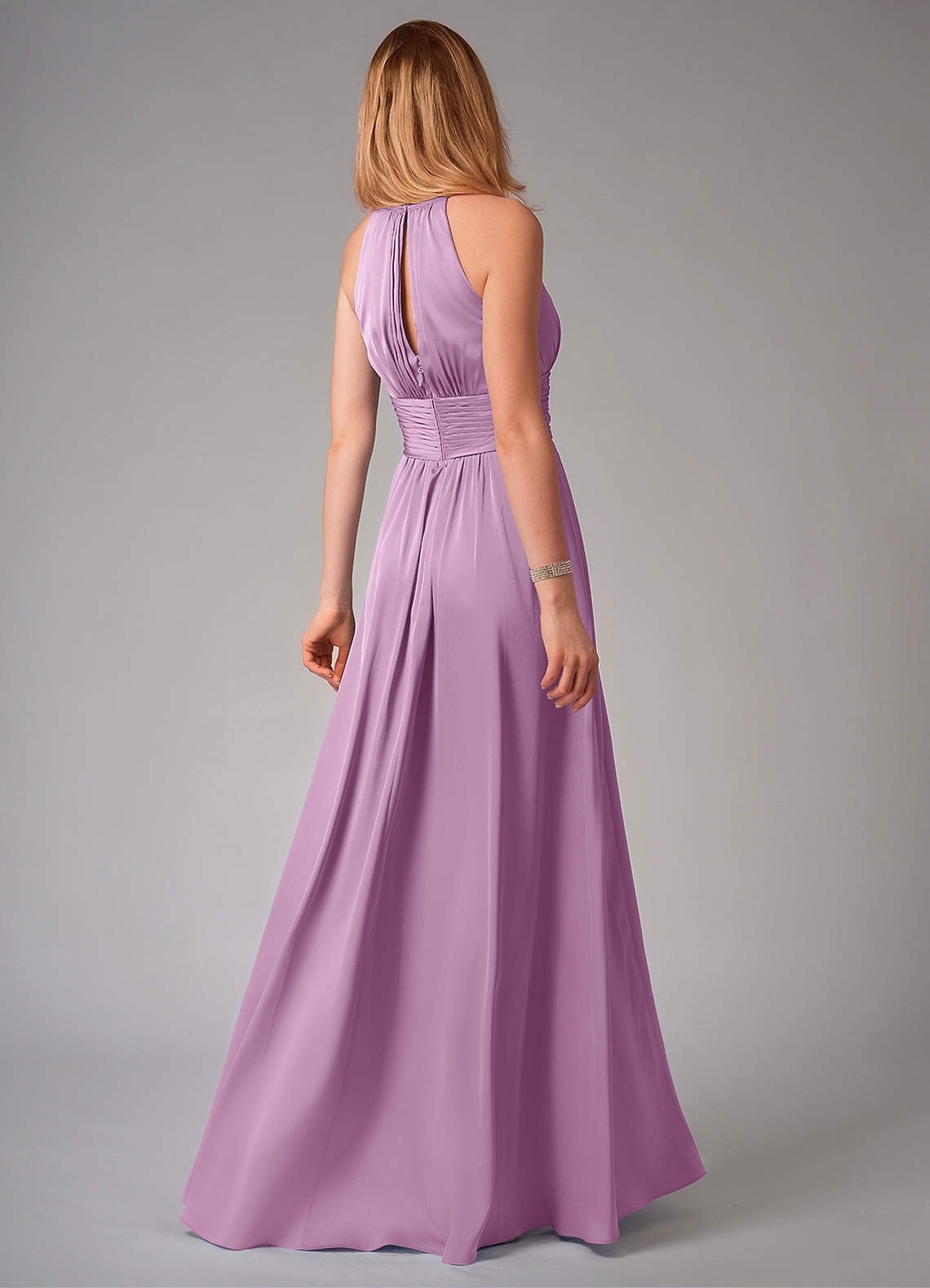Bonnie A-Line Halter Stretch Satin Bridesmaid Dress in Wisteria