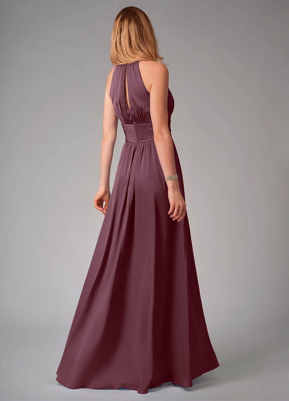 Bonnie A-Line Halter Stretch Satin Bridesmaid Dress in Sangria