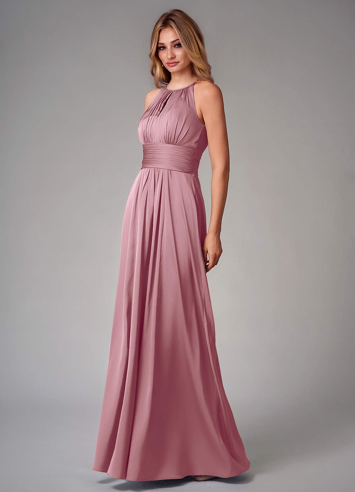 Bonnie A-Line Halter Stretch Satin Bridesmaid Dress in Vintage Mauve