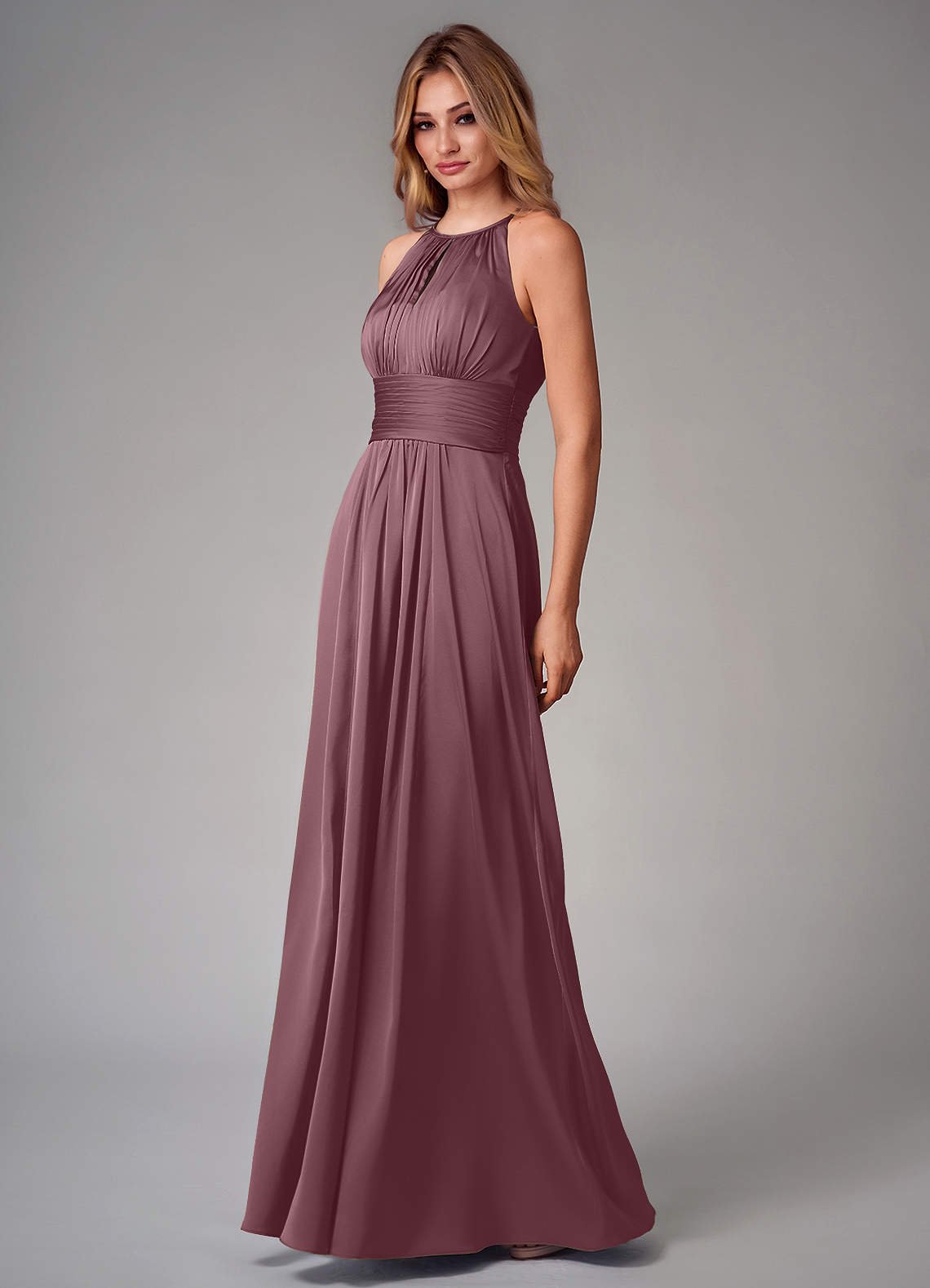 Bonnie A-Line Halter Stretch Satin Bridesmaid Dress in Amethyst
