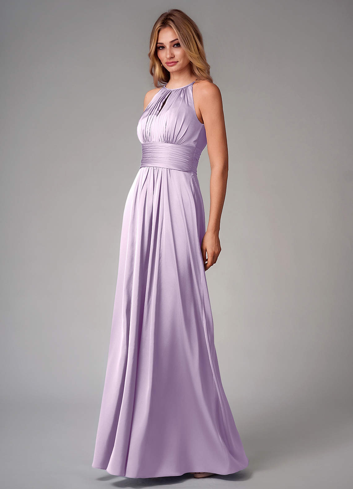 Bonnie A-Line Halter Stretch Satin Bridesmaid Dress in Frosted Lilac