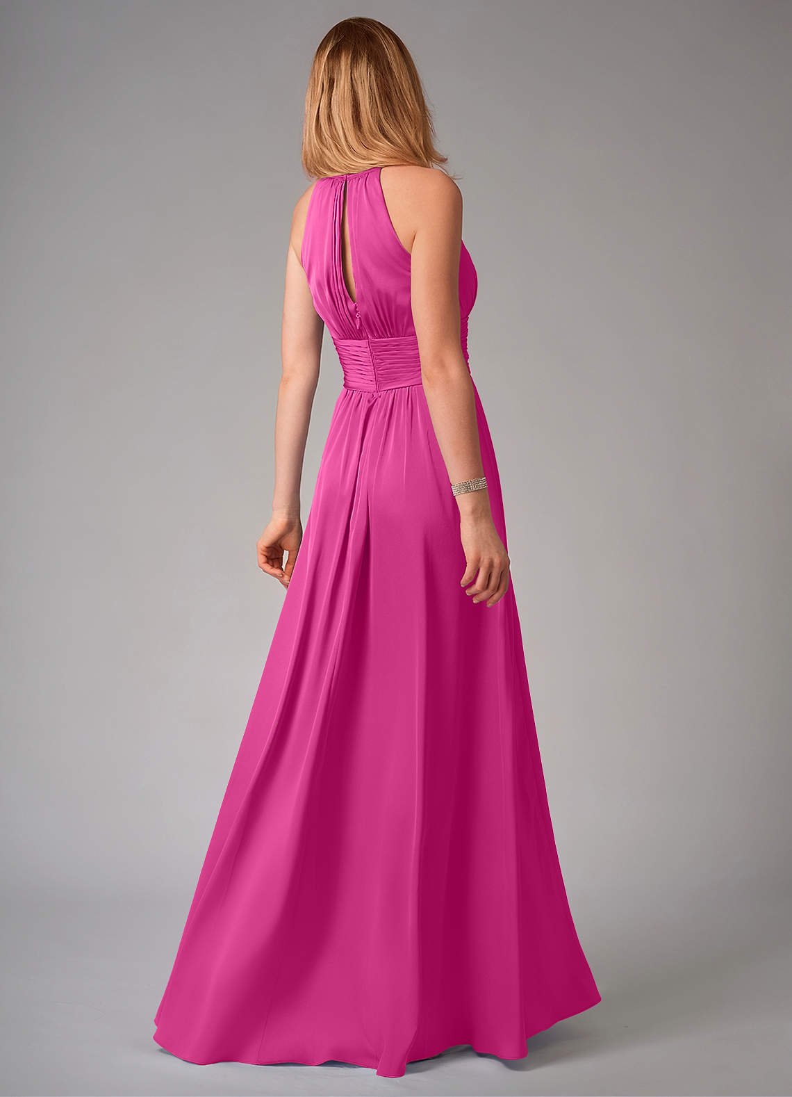Bonnie A-Line Halter Stretch Satin Bridesmaid Dress in Fuchsia