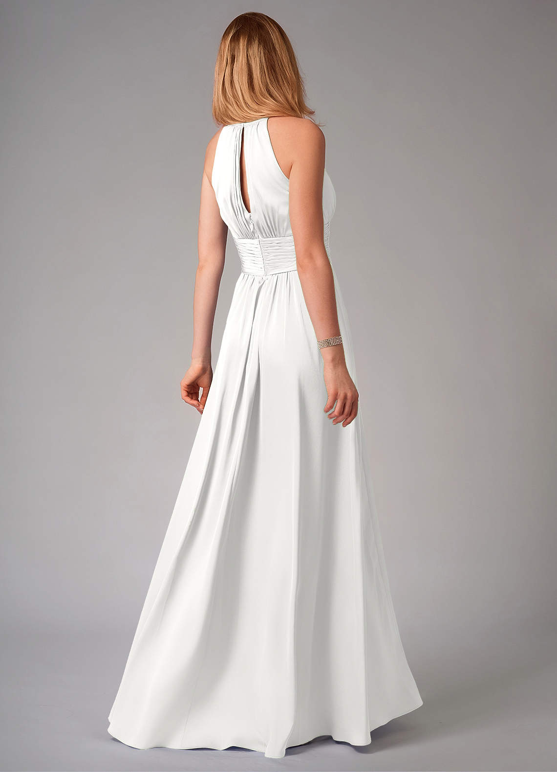 Bonnie A-Line Halter Stretch Satin Bridesmaid Dress in white