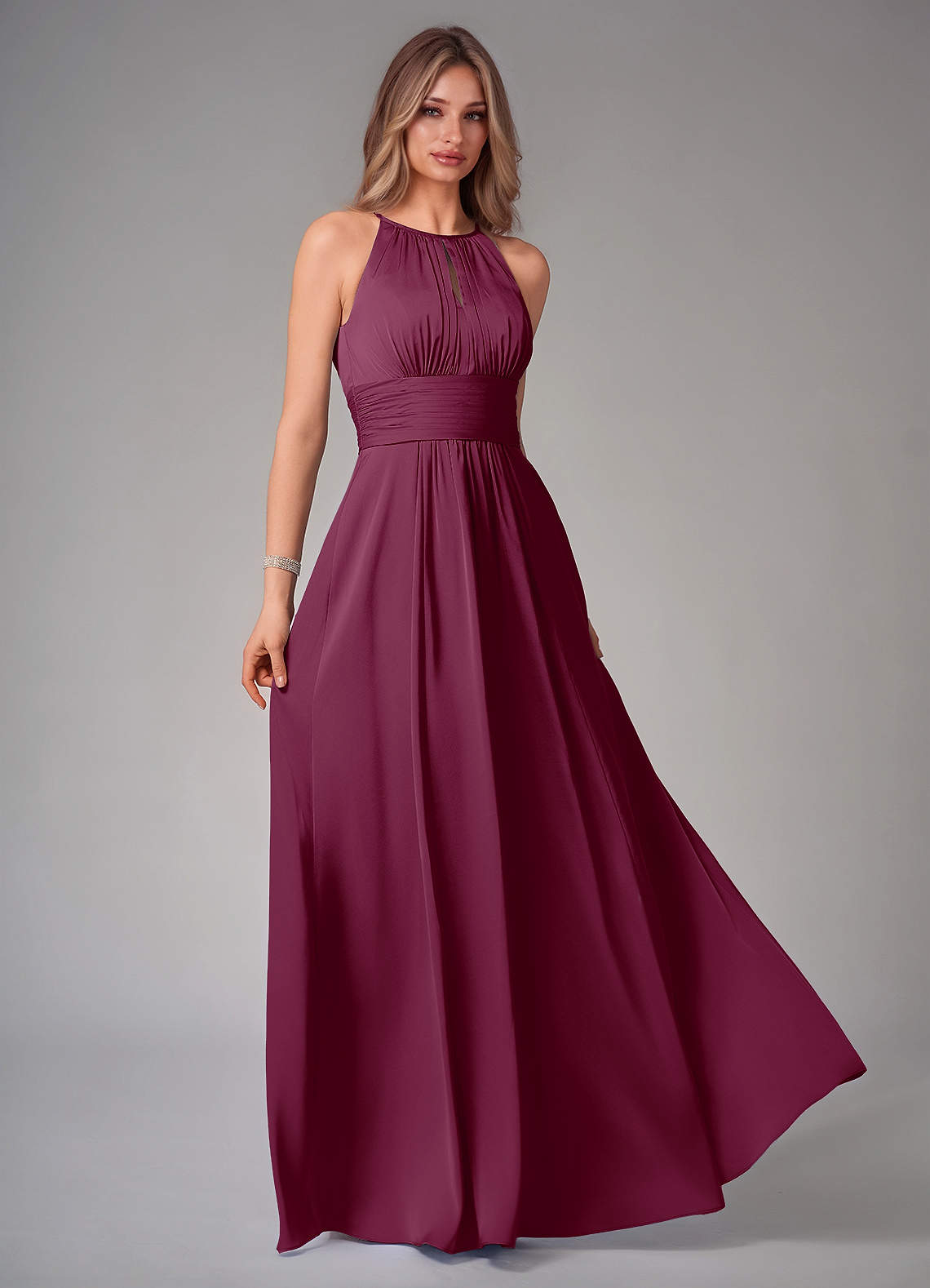 Bonnie A-Line Halter Stretch Satin Bridesmaid Dress in Mulberry