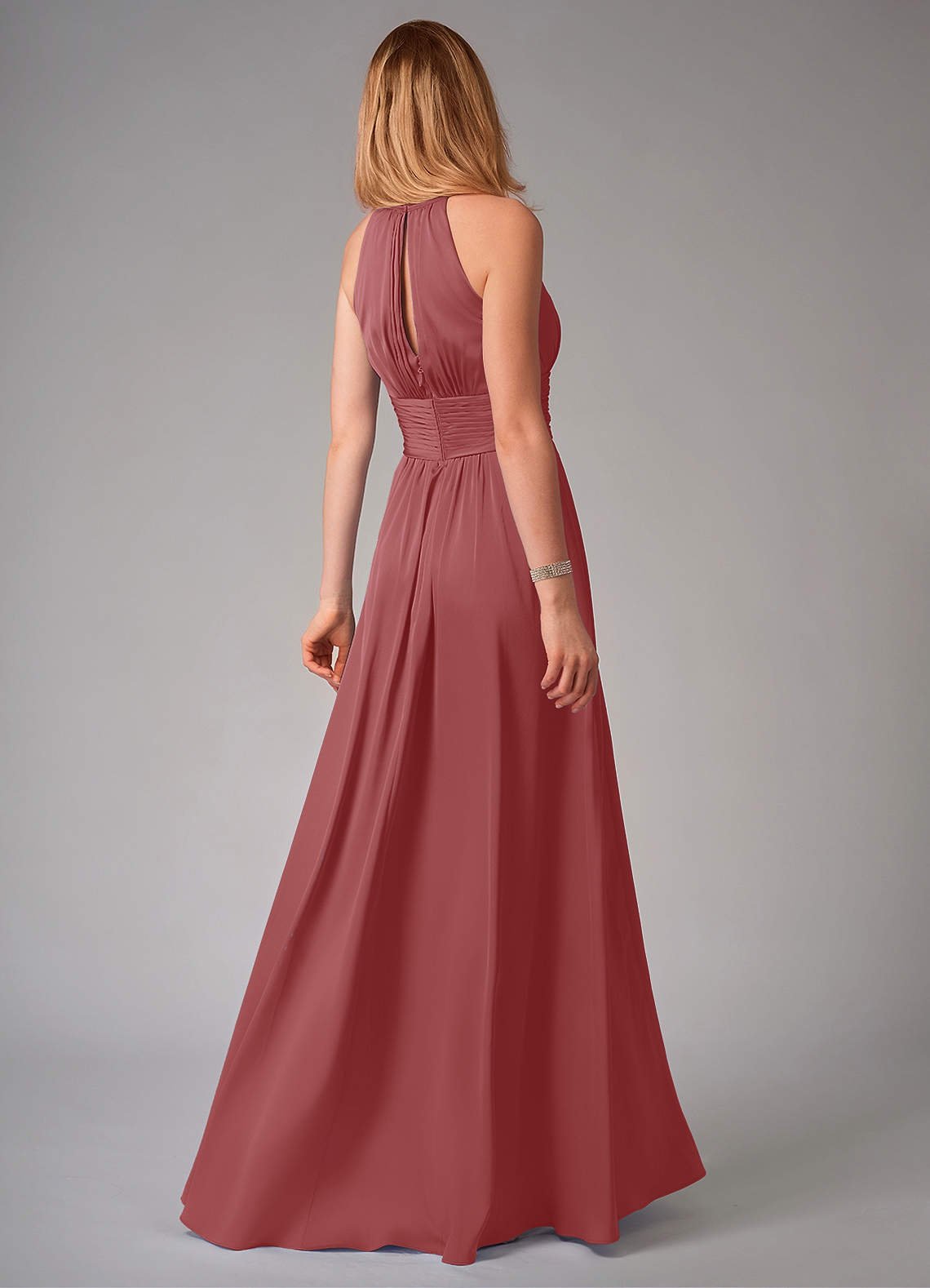 Bonnie A-Line Halter Stretch Satin Bridesmaid Dress in Antique Rose